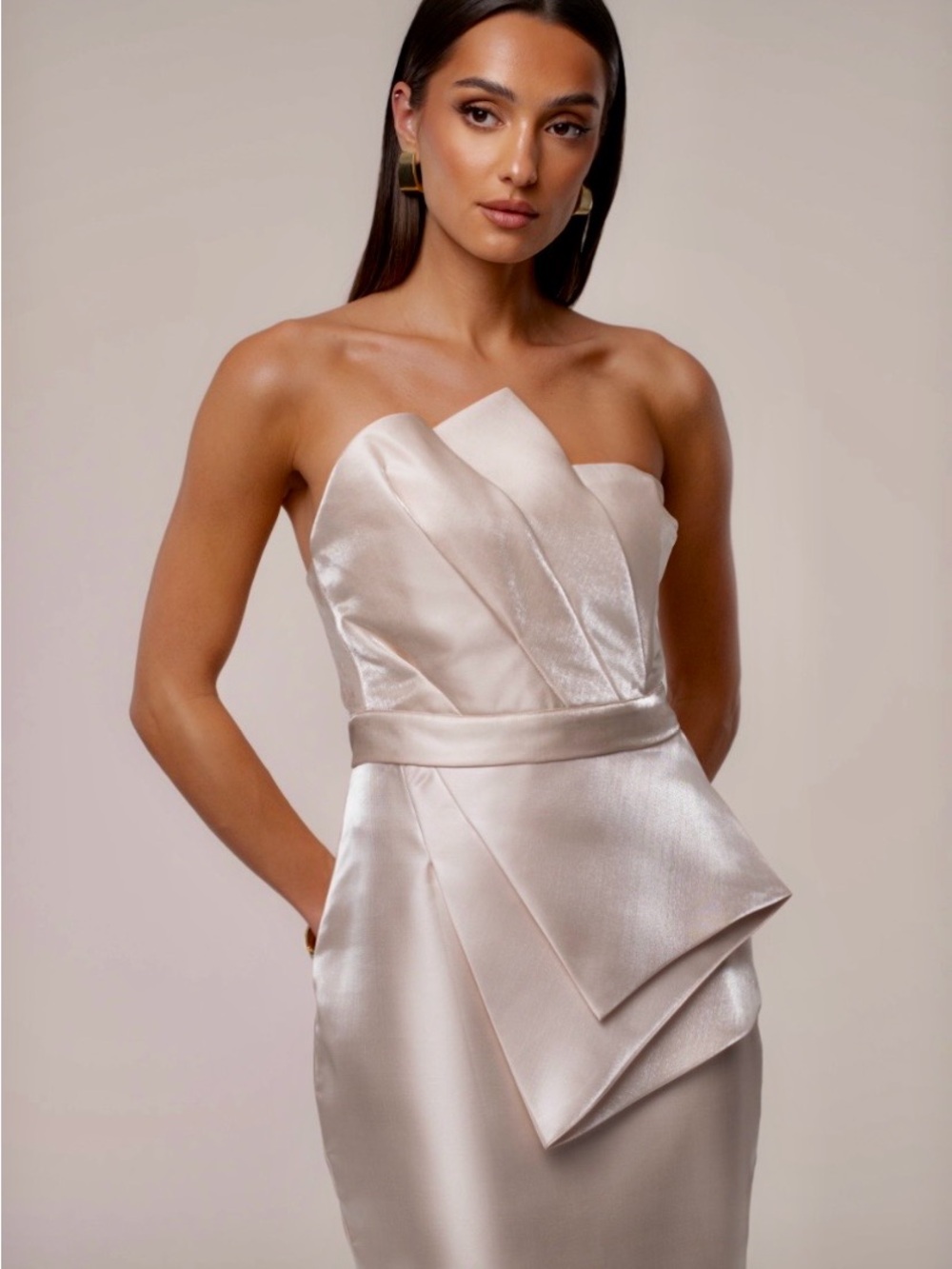 Strapless Champagne Gala Pleated Top